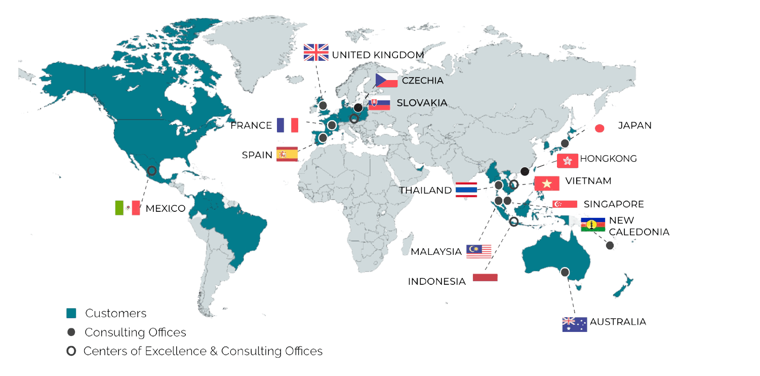 Port Cities - Map of offices Mexico, Vietnam, Indonesia, Malaysia, Singapore, Australia