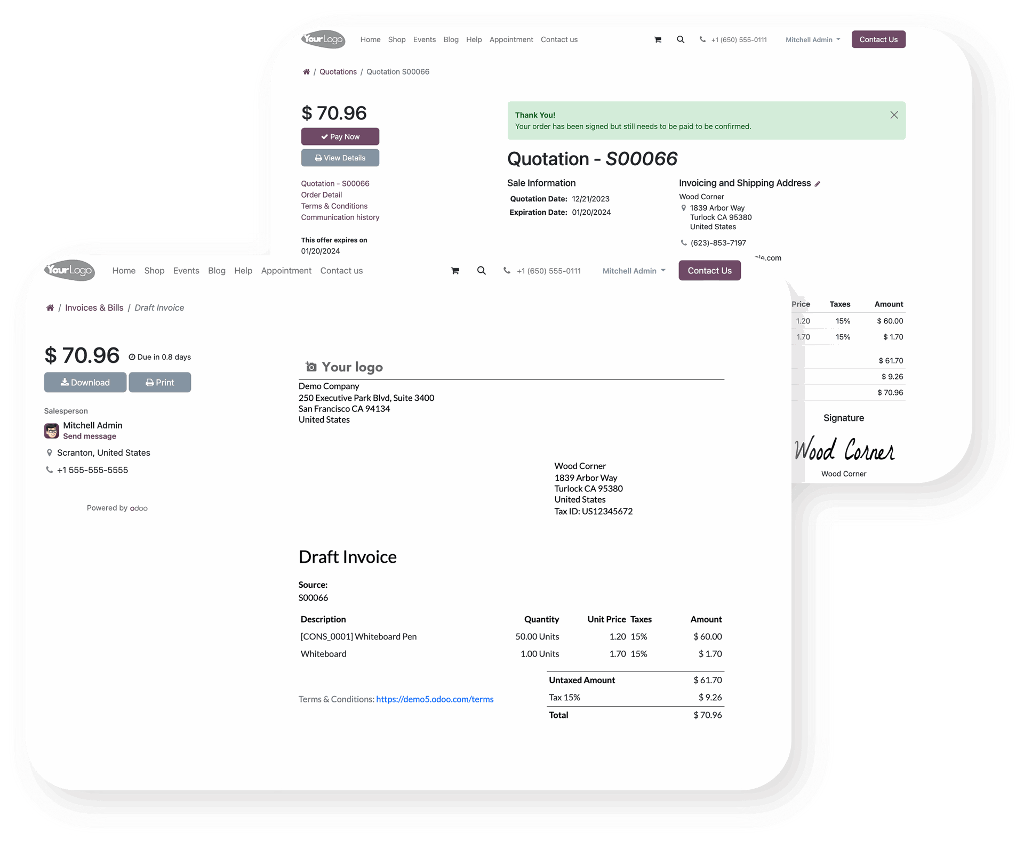 Odoo Invoice and quotation