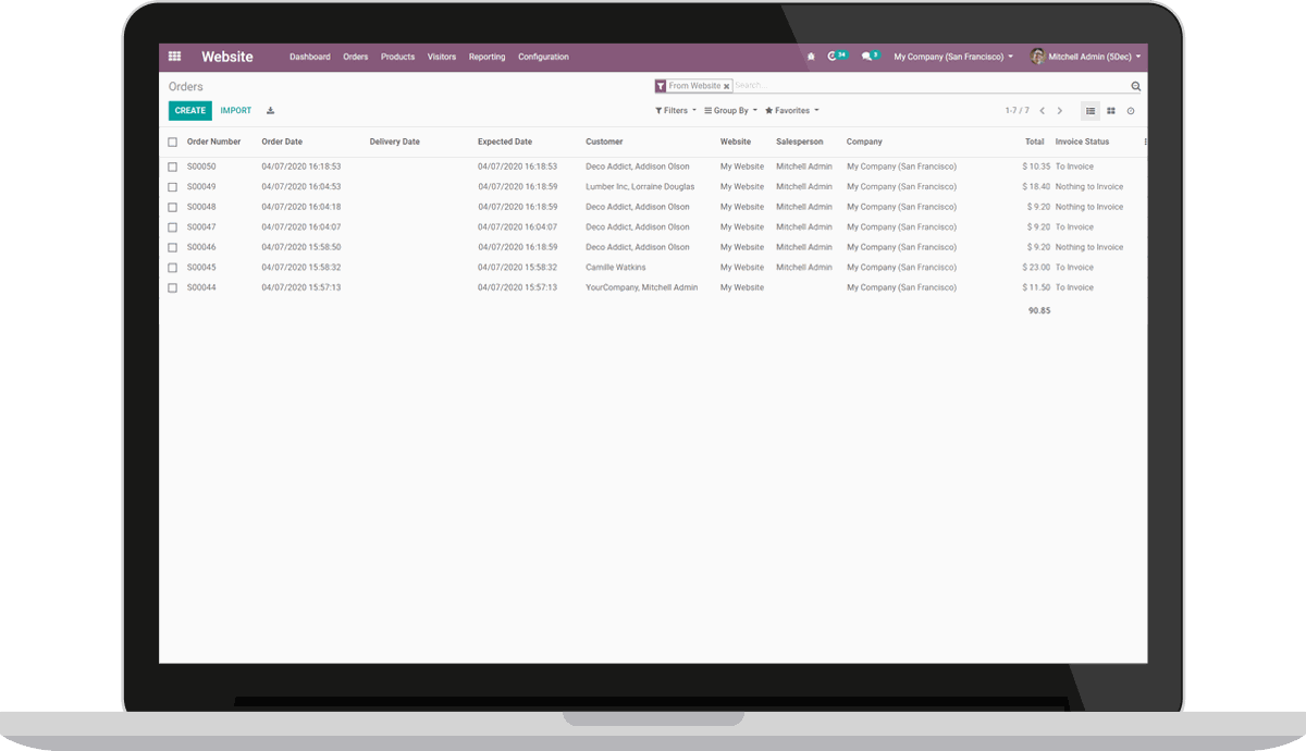 Odoo ecommerce orders