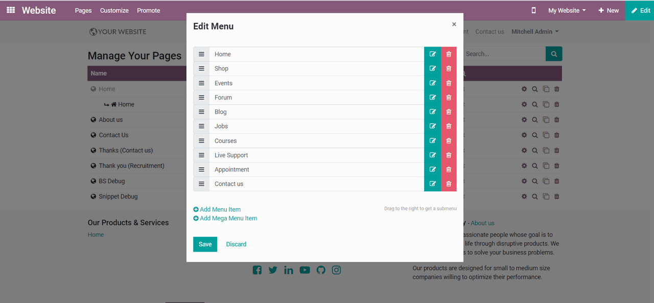 menu navigation bar