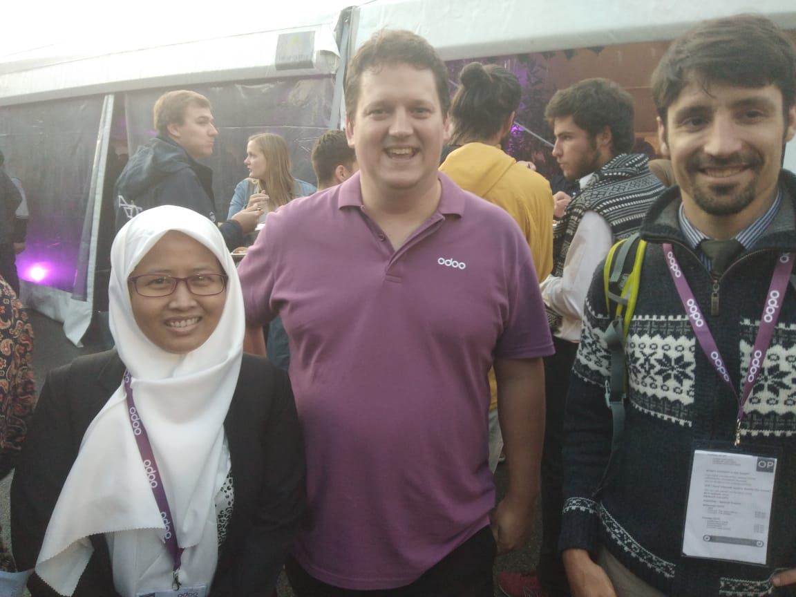 Siti Mawaddah, Fabien Pinckaers, and Gaspard Dessy - Odoo Experience 2019