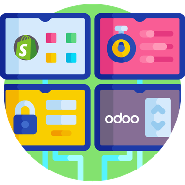 pantallas con Odoo, Shopify y otras aplicaciones