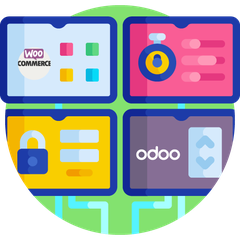 screens with Odoo, WooCommerce and other applications